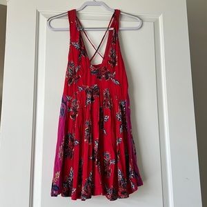 WEEKEND SALE FREE PEOPLE Floral Red with Violet Summer Dress